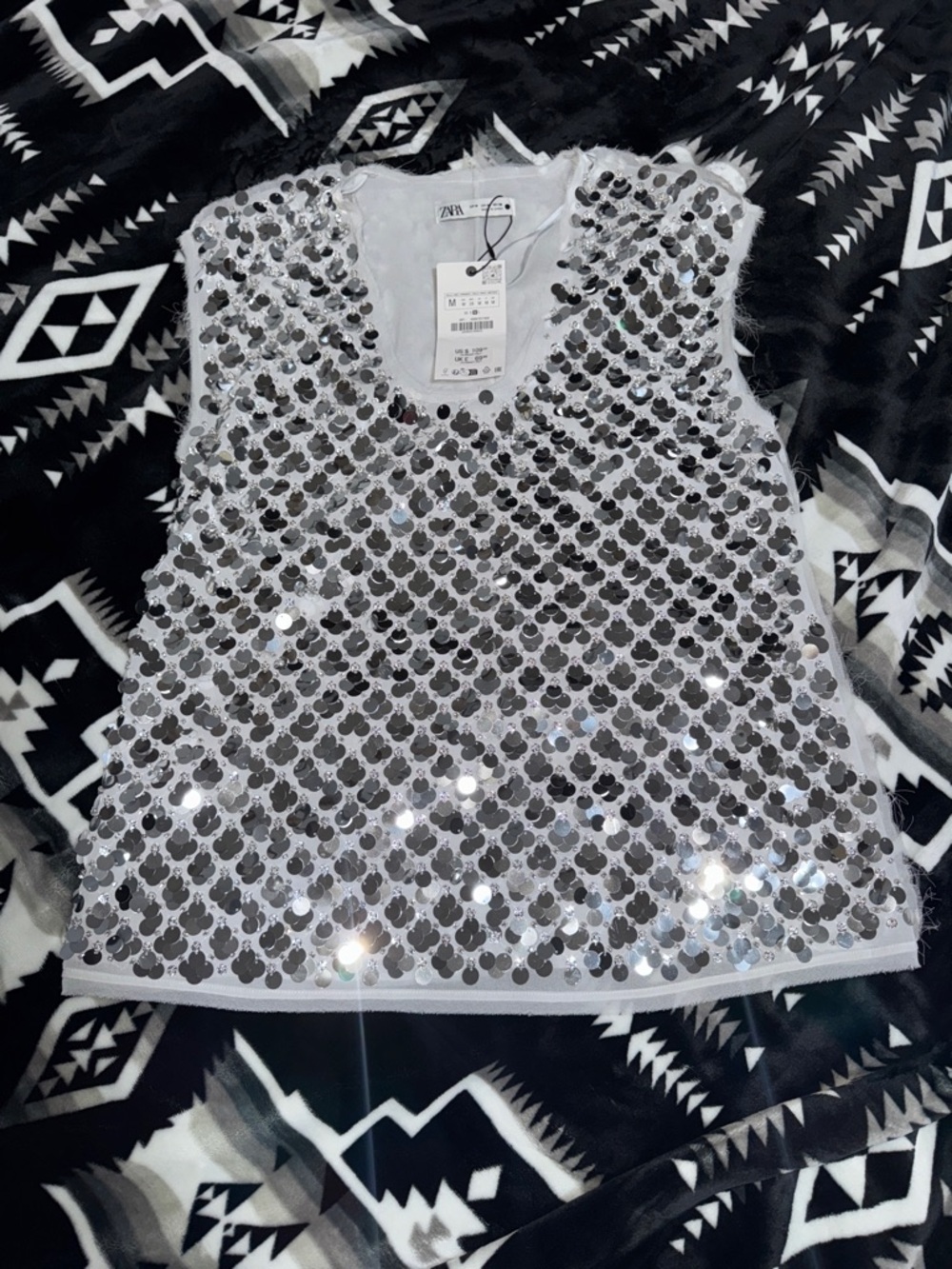 Zara Silver Sequin Sleeveless Top